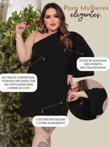 Plus Size Dress Elegant One Sleeve Mule Lame Chic Stylish For Party Nightclub Christmas And New Year - 黑色 - 查看 3