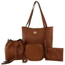 Kit Of 4 Women's Bags, Crossbody Shoulder Bag And Toiletry Bag - Rỉ Nâu - Xem 1