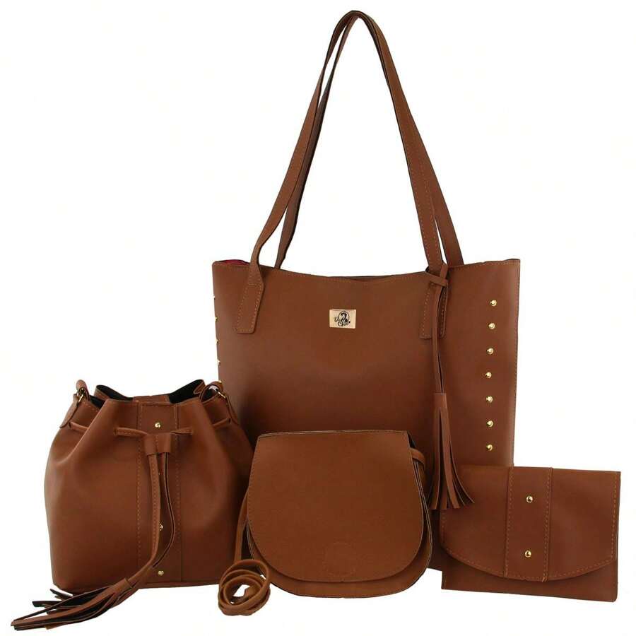 Kit Of 4 Women's Bags, Crossbody Shoulder Bag And Toiletry Bag - Rỉ Nâu - Xem 1