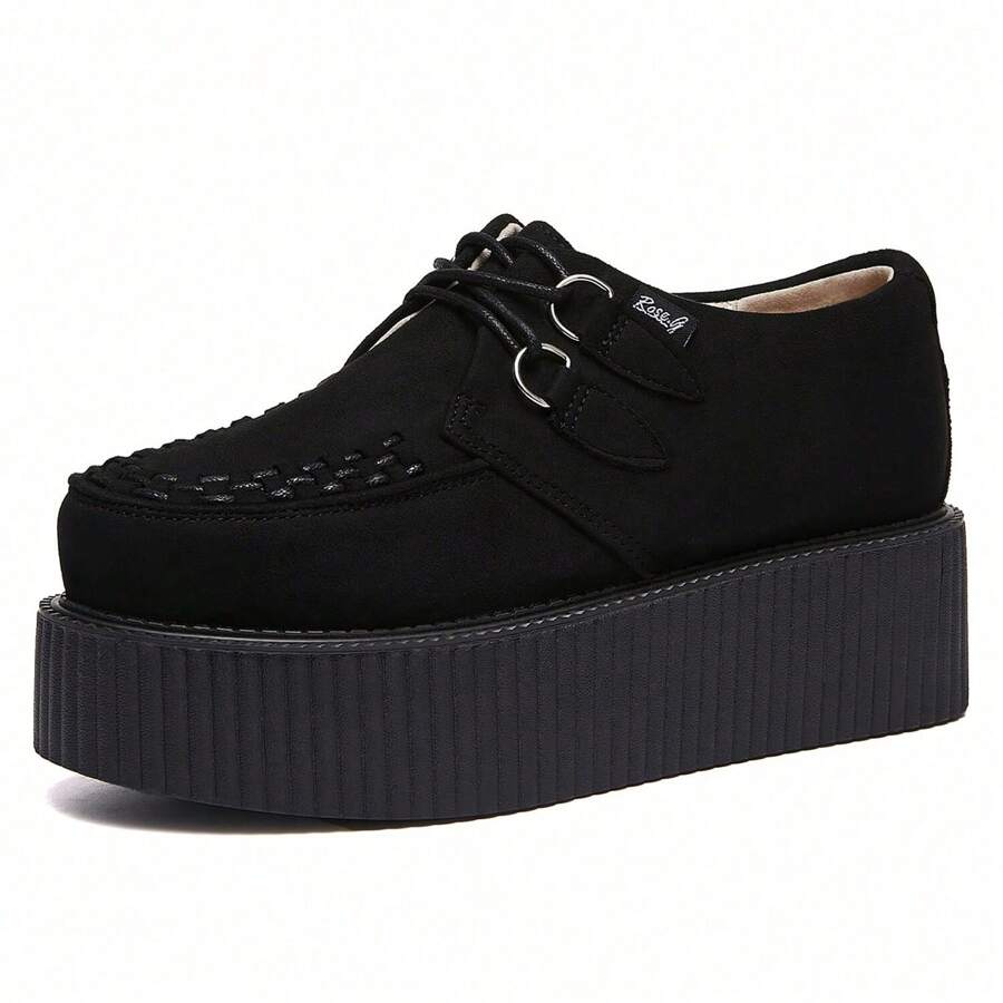 RoseG Giày đế bệt buộc dây bằng da lộn thủ công cho nữ ngày lễ tình nhân - màu đen - Xem 1