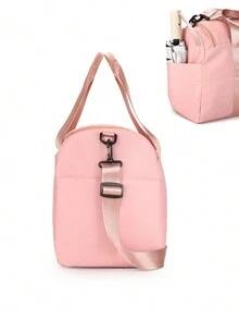 1 Túi vải thô nhẹ dung tích lớn có dây đeo và tay cầm có thể điều chỉnh, Túi đeo vai chống thấm nước di động có ngăn đựng khô-ướt. Túi du lịch màu trơn có nhiều ngăn, Túi hành lý có thiết kế dây đeo hành lý và ngăn đựng giày - Hồng - Xem 5