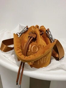 1件新款女士时尚毛绒水桶包，多功能单肩斜挎手提包 - 棕色 - 查看 2