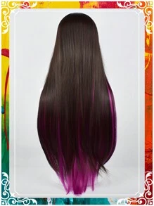 Synthetic Long Straight Wig With Bangs Natural Black Rose Red Hightlight Colorful Cosplay Silky Wig For Women Daily Party Natural Soft Synthetic Hair Heat Resistant Long Curly Silver Synthetic Wig With Fluffy Bangs White Water Wave Hair Wigs For Women Daily Use Cosplay Colored Hair Wig Christmas - Red Highlight - View 9