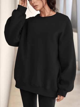 女士圆领运动衫休闲宽松纯色套头毛衣舒适秋冬