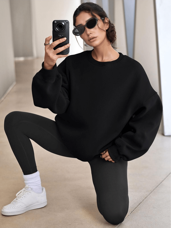 Damen Crew Neck Sweatshirts Lässig Locker Einfarbig Pullover Pullover Gemütlich Herbst Winter
