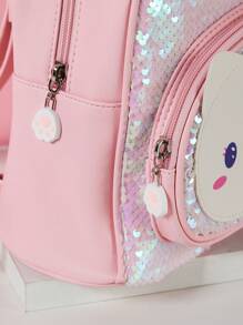 1pc Cute Girl Backpack With Zipper Closure, Cartoon Cat Sequin Decor, Suitable For Girls' Outings And Travel, Gift - 18629 Cat Backpack - View 5
