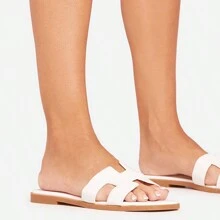 Ego Addison Caged Flat Slider Sandal In White Croc Print Faux Leather - White - View 2