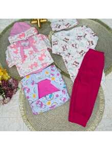 3-Piece Newborn Girl/Girl Kit - 1 Long-Sleeved Bodysuit, 1 Pair Of Pants/Shorts And 1 Cap - Baby Set In 100% Cotton Suedine Fabric - Baby Layette - Hồng - Xem 2