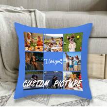1PC Single Printed Custom Photo Cushion Cover ,Tailored To The Family's Cushion Cover,DIY Customized Home Decorative,Exquisite Warm And Harmonious Family Atmosphere Gift For AnniversariesSuitable For Valentine's Day, Mother's Day, Father's Day, Thanksgiving,Headboard Pillow, Sofa Cushion, Car Headrest, Office Pillow Cover,For Housewarming Sofa,Bed,Car,Tea Room,Bedroom,Living Room - Blue-puzzle Customization - View 4