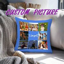 1PC Single Printed Custom Photo Cushion Cover ,Tailored To The Family's Cushion Cover,DIY Customized Home Decorative,Exquisite Warm And Harmonious Family Atmosphere Gift For AnniversariesSuitable For Valentine's Day, Mother's Day, Father's Day, Thanksgiving,Headboard Pillow, Sofa Cushion, Car Headrest, Office Pillow Cover,For Housewarming Sofa,Bed,Car,Tea Room,Bedroom,Living Room - Blue-puzzle Customization - View 3