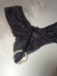 Thai Panties Pearl Ring G-String Sensual Lingerie Sexy One Size White Promotion - màu đen - Xem 3