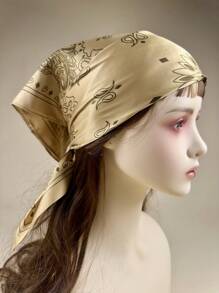 1pc Women's Classic Paisley Print Scarf, Elegant Satin Neckerchief Headscarf Hair Accessory - Gold - View 2