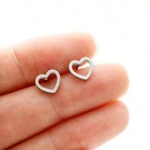 1 对可爱小巧简约空心心形耳钉不锈钢女士情人节、妈妈、母亲、母亲节、礼物 - 金色 - 查看 7