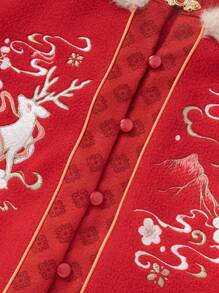 Balabala Girls' Hanfu Set Red New Year Outfit For Winter 2024 - Red - View 6