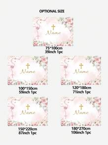 1 pieza Decoración personalizable de corona de flores con hojas verdes, telón de fondo personalizado con nombre para fiesta de cumpleaños, decoración colgante de bautizo, primera comunión y bautizo con cáliz y brillo dorado para estudio fotográfico