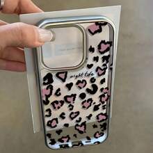 Apple Animal Y2K 高品质豹纹硅胶手机壳，带电镀饰边，时尚设计，男女皆宜，兼容 iPhone 15/15 Pro/15 Pro Max/14/13/12/11/Xs Max 系列 - 透明 紫心豹紋 - 查看 2