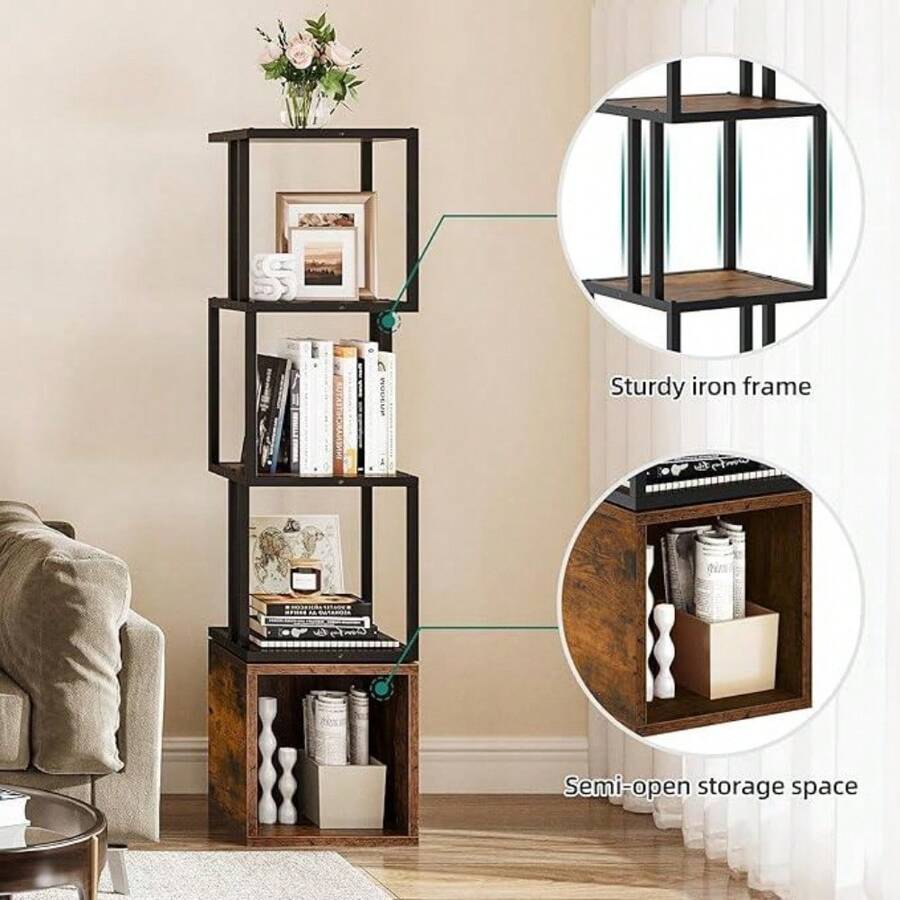YITAHOME 4Tier Rotating Bookshelf 360 Display Floor Standing Bookcase