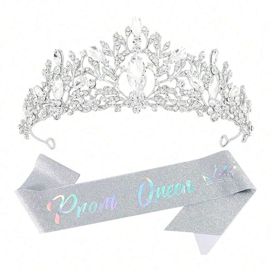 Couronne & Écharpe D'Anniversaire Princesse – Argent, Strass, Pour 13-21 Ans, Cadeau Fille Femme