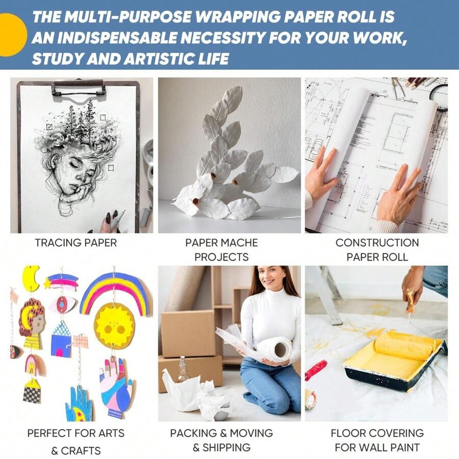 Kraft Craft Paper Roll, White Wrapping Paper, Bulletin Board Paper Roll