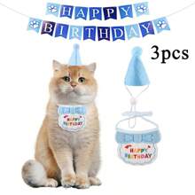 Set de 3 piezas de accesorios de cumpleaños para mascotas, Bufanda y gorra de fiesta de cumpleaños para cachorro/gatito, Set de babero de feliz cumpleaños, de fieltro suave y ajustable, decoraciones de celebración de cumpleaños de mascotas, babero de babeo de cumpleaños de mascota, bufanda para el cuello, gorro de cumpleaños para gato, decoraciones de cumpleaños para mascotas - Multicolor - Ver 7