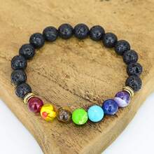 1 件时尚简约熔岩石手链，波西米亚风格天然石弹力绳手链 - 彩色 - 查看 7