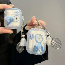 草莓/羽毛球图案保护套适用于 Airpods 蓝牙耳机，防震防刮 - 彩色 - 查看 6