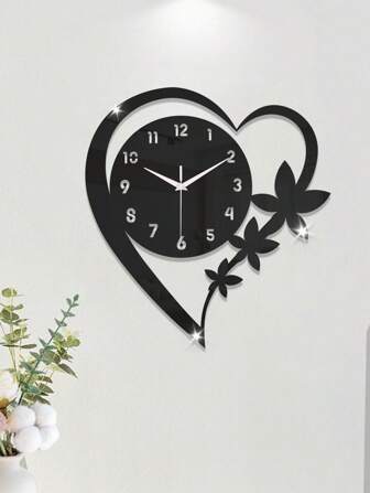 1 件，心形亚克力挂钟，情人节创意爱心钟，静音挂钟，适用于客厅、卧室、厨房和办公室装饰，场景装饰，送给朋友的礼物。节日装饰拉玛，家居装饰，房间装饰生日毕业