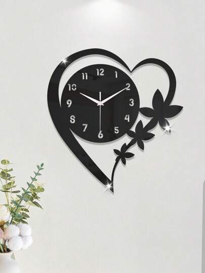1个心形亚克力挂钟，创意爱情钟，静音挂钟，适用于客厅、卧室、厨房和办公室装饰，场景装饰，送朋友的礼物。节日装饰，家居装饰，房间装饰，生日毕业钟，卧室挂钟，宿舍装饰，返校装饰
