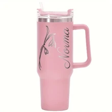 Customized Stainless Steel Insulated Tumbler With Handle And Straw, Personalized Engraved Travel Mug, Cute Sweet Pink Color Cup, Birthday Gift For Her, Best Friend Gift