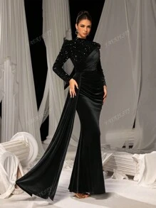 Faeriesty Elegant Velvet Mermaid Tail Maxi Dress With Sparkling Sequin Embroidery | Luxury Evening Dress For Black Tie Galas, Weddings, And Cannes Parties, Party Dress, Wedding Guest Dress, Formal Dress,Gown