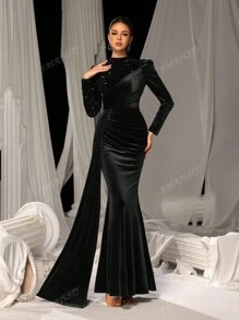 Faeriesty Elegant Velvet Mermaid Tail Maxi Dress With Sparkling Sequin Embroidery | Luxury Evening Dress For Black Tie Galas, Weddings, And Cannes Parties, Party Dress, Wedding Guest Dress, Formal Dress,Gown