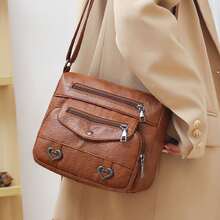 1 chiếc ví đựng đồ lớn, túi đeo chéo du lịch bằng da PU, túi da mềm. Túi nhiều ngăn phong cách cổ điển - Nhiều màu - Xem 5