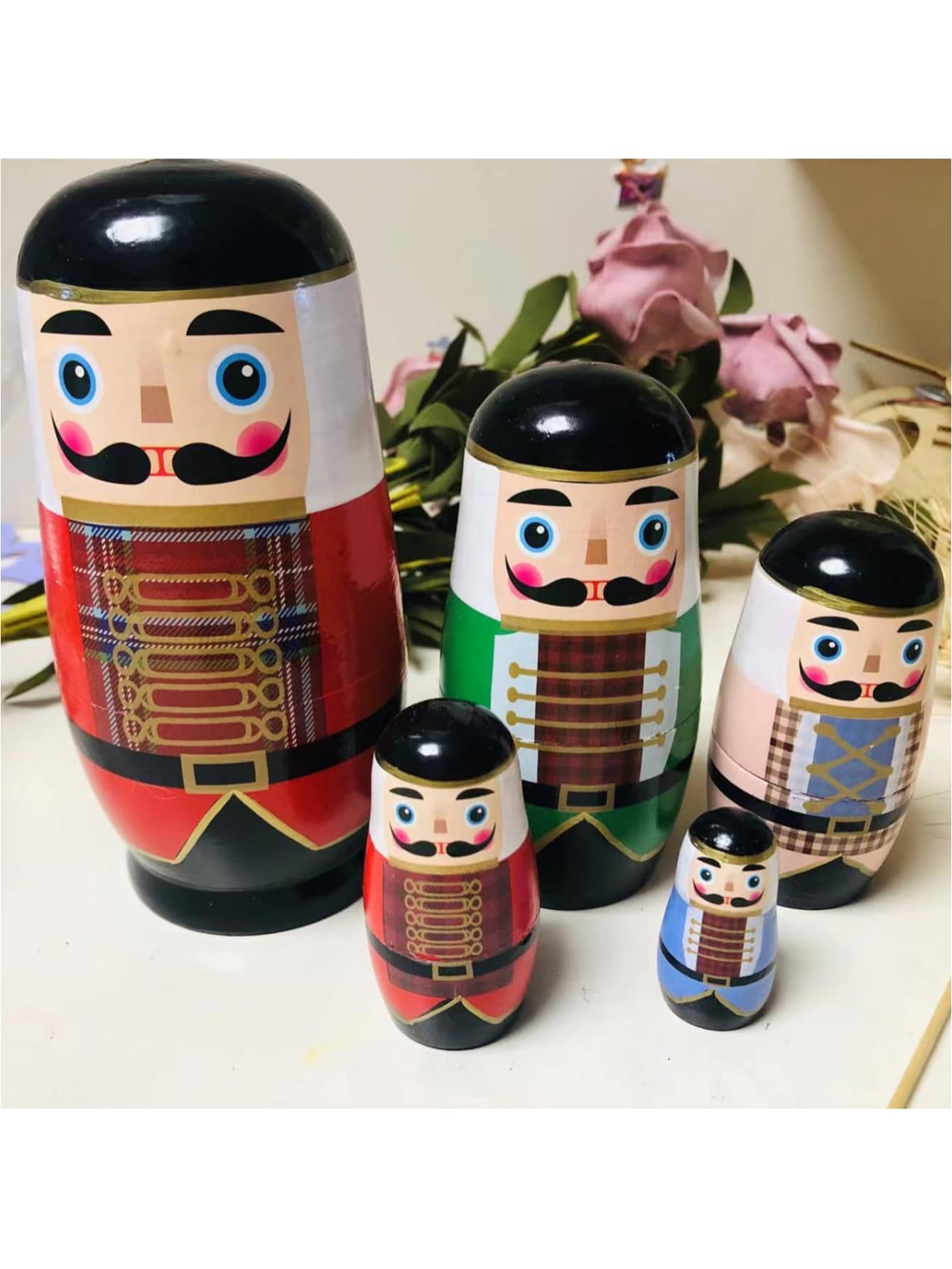 Bộ 5 búp bê Nga, búp bê Kẹp hạt dẻ, đồ chơi xếp chồng bằng gỗ, đồ sưu tầm trang trí nhà cửa, quà tặng sinh nhật và ngày lễ cho gia đình và bạn bè, đồ trang trí Giáng sinh - Nhiều màu - Xem 1