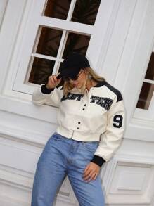 Casual Colorful Graphic Leather Jacket - trắng - Xem 2