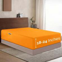 Elegant Comfort Luxury 1pc Extra Deep 18-24 Inch Deep Pocket Fitted Sheet - All Around Elastic Bedding Mattress Covers With Deep Pocket Up To 24 Inch And Double Sided Storage Pockets, Ultra Soft Machine Washable Luxury 1-Piece Bed Fitted Sheet - Fade And Wrinkle Resistant Premium Hotel Quality Twin/Full/Queen/King/Cal King Fitted Sheet, Christmas Decorations Gifts, Cozy Winter Styles, Bright Shades - 橘色 - 查看 1