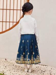 女童长袖连衣裙套装 2024 秋季时尚两件套服装 - 白藍色 - 查看 3