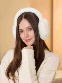 1 件可折叠冬季保暖耳罩，纯色毛绒耳套，骑行、学生防寒，可作为男女礼物