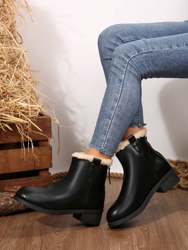 Nuevas botas de tobillo forradas térmicas para otoño/invierno 2024, botas con cierre de cremallera de moda para mujeres