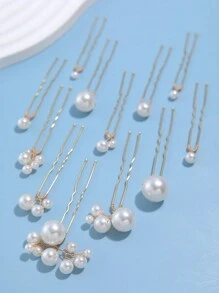 12pcs Women Pearl-Look Hair Clips, Minimalist Bridal Hair Accessories Suitable For Daily And Wedding Occasions Valentine's Day Accessories - Gold - View 6