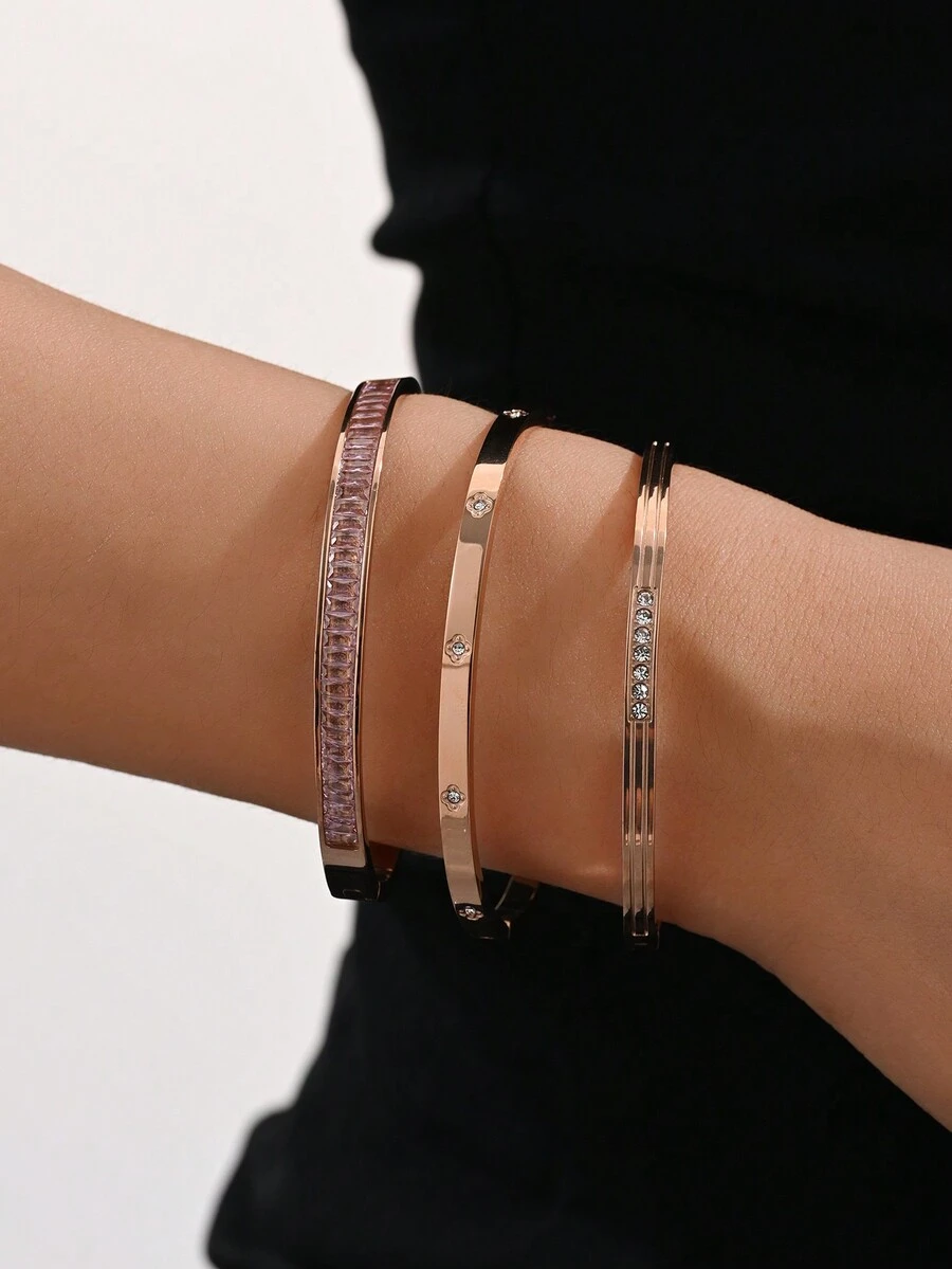1 chiếc vòng tay trang trí hoa bốn lá pha lê tinh xảo, phù hợp để đeo hàng ngày cho phụ nữ - Hoa hồng vàng - Xem 1
