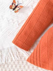 女婴甜美蝴蝶和字母印花针织连帽衫和裤子 2 件套 - 橘色 - 查看 4