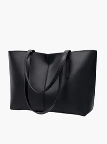 Fashionable Women's Handbag, New European And American Style Black Patchwork Tote Bag, Large Capacity Women's Business Commuter Handbag, Shoulder Bag, Retro Tote Bag - Black - View 6