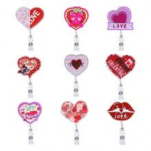 1 件情人节系列心形闪光亚克力伸缩 ID 徽章夹，带卡通字母设计 - 彩色 - 查看 11