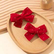 2 件/套天鹅绒蝴蝶结发夹，适合小女孩，适合日常佩戴和节日场合、秋冬季、圣诞节