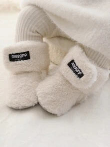 Myggpp 新生儿婴儿女孩男孩保暖羊毛冬季短靴初学步拖鞋 - 白色 - 查看 3