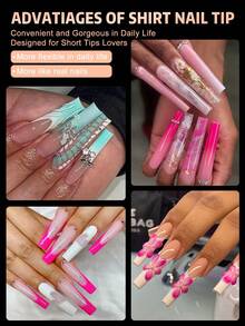 200 件/盒 无缝假指甲 XXL 长半盖延长弧形棺材指甲适用于美甲沙龙 - 無色 - 查看 7