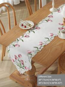 1pc Satin Fabric Exquisite Embroidery Decorative Table Runner For New Year, Kitchen, Dining Table, Home Decor, Mother's Day, Valentine's Day, Family Gathering, Holiday Decoration, Indoor & Outdoor, Party & Wedding Decorations