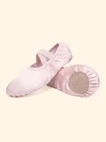 Children's Indoor Soled Princess Ballet Shoes ,Girls Dance Shoes,Practice Shoes ,Satin Soft-Soled Flat Shoes ,Elastic Opening ,No Tie Design , Light Pink Dance Ballet Shoes - Baby Pink - View 2