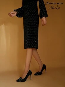 [Guru.Lu] Giày nữ thanh lịch thiết kế nơ, thích hợp cho tiệc, tiệc tùng, biểu diễn, sinh nhật, dạ hội, sàn diễn, váy phù hợp, sườn xám - màu đen - Xem 5