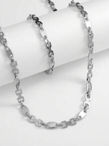 Stainless Steel Pig Nose Pendant Necklace & Bracelet Set, Fashionable And Stylish - Silver - View 1